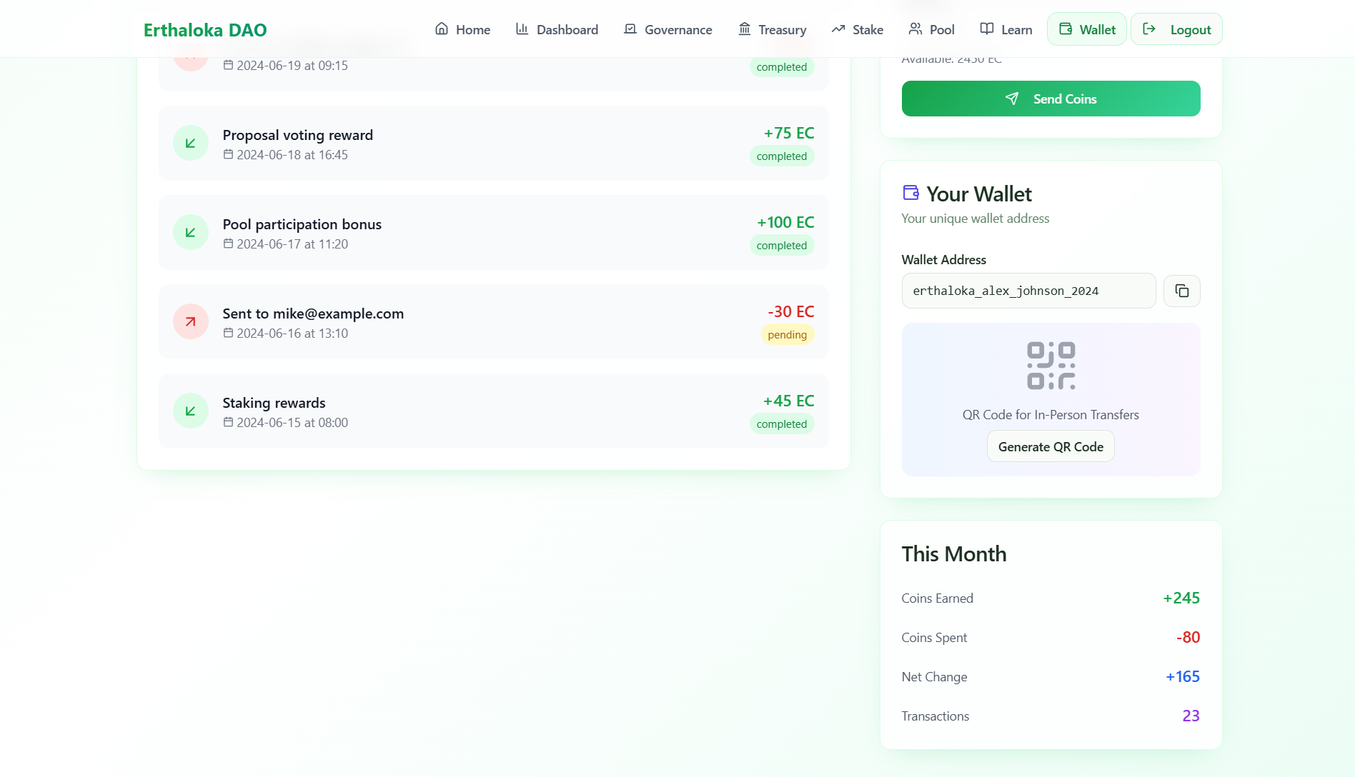 Wallet — QR & Monthly Summary